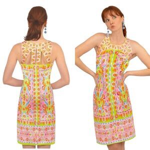 Gretchen Scott Isosceles Sheath Dress Pink Green Floral Sleeveless Resort XXL